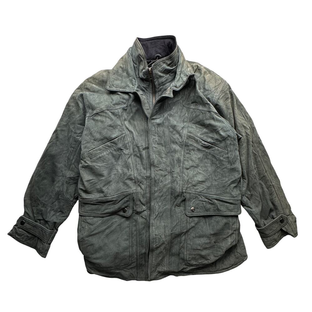 Vintage Aggio Thermolite Quilt Lined Suede Leather Jacket Mens Medium Green Zip